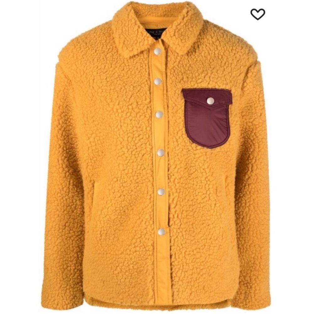 Rag & Bone Yellow Fleece Jacket with Burgundy Pocket